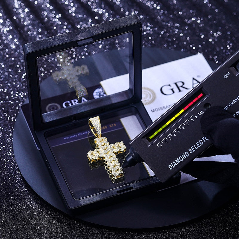 Moissanite Cuban Cross Pendant in 925 Sterling Silver.