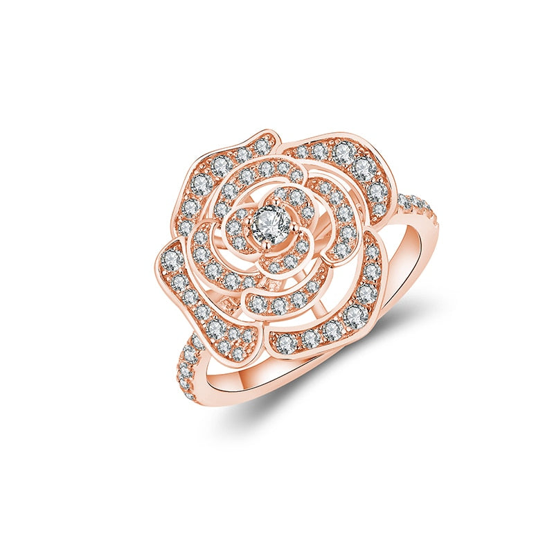 1.5CT Moissanite Rose Flower Ring in 925 Sterling Silver with White/Rose or Yellow Gold plated