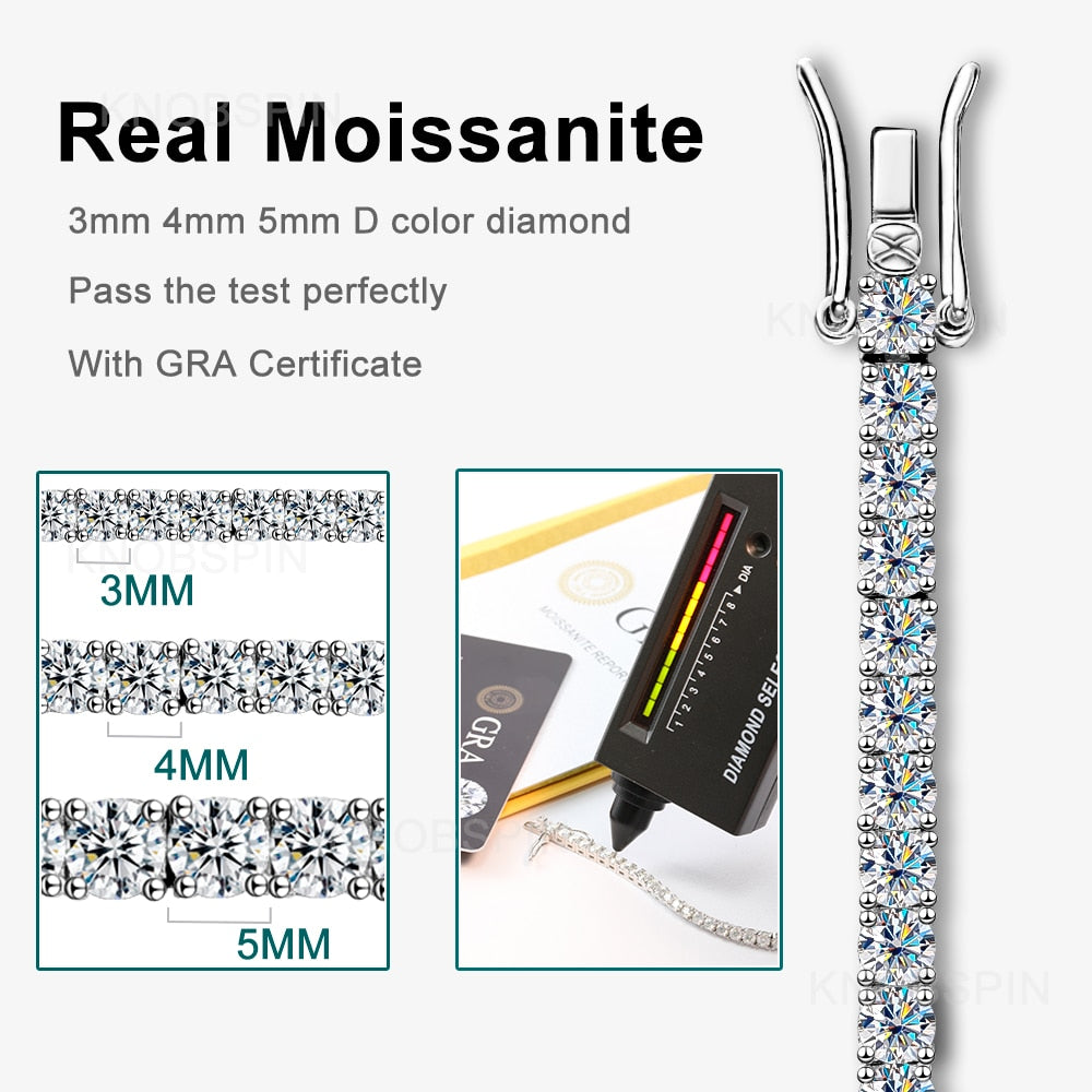 Pulsera de tenis de plata de ley 925 con moissanita GRA
