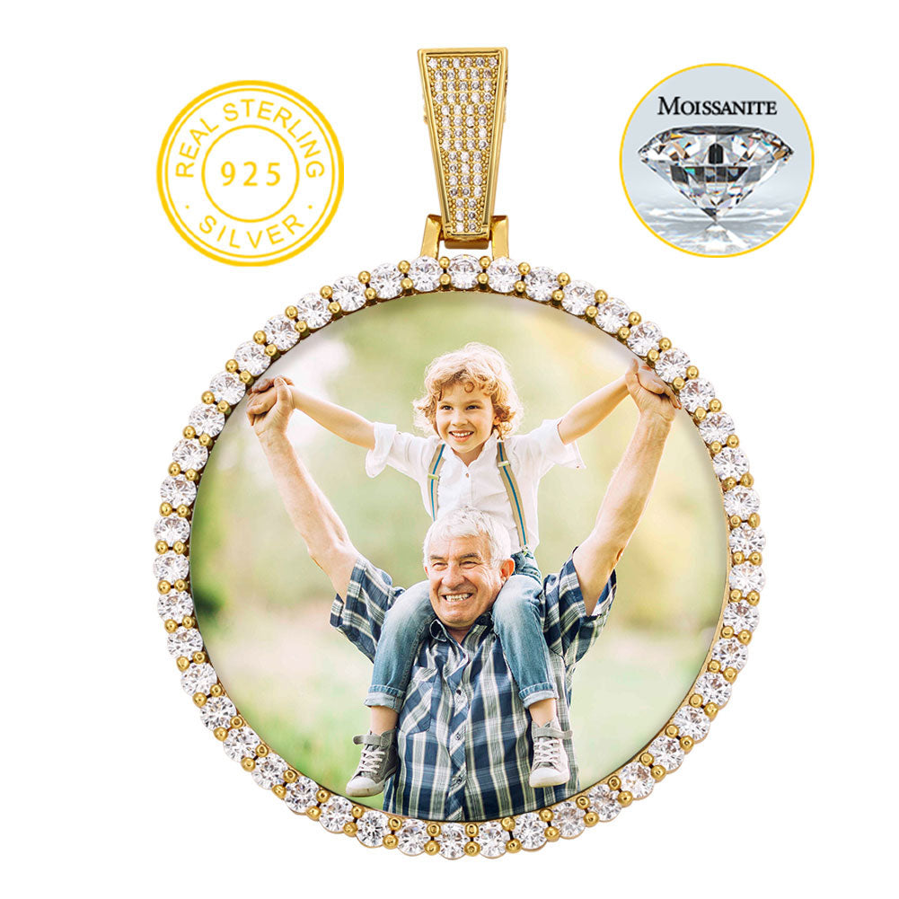 Runde Moissanit-Erinnerungsmedaillons mit individuellem Bild aus 925er Sterlingsilber
