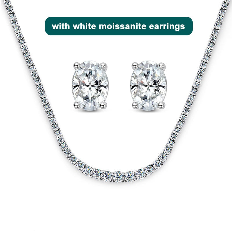 SET Moissanite Tennis Necklace in 925 Sterling Sliver Plated with 18k White Gold