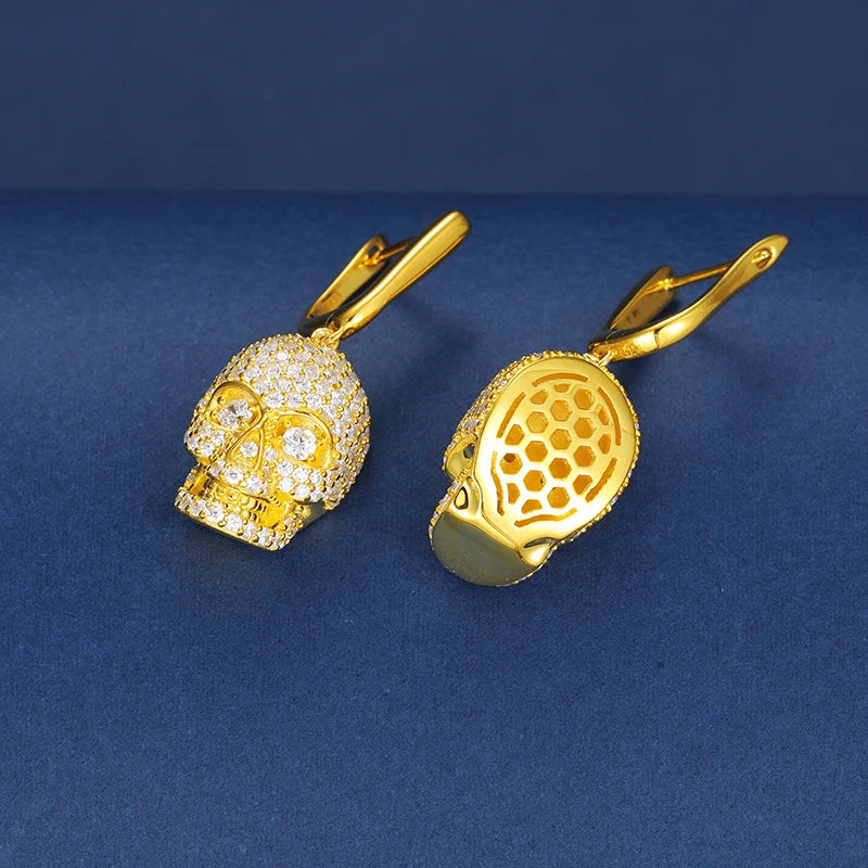 Skelett-Moissanit-Ohrringe aus 925er Sterlingsilber und vergoldet