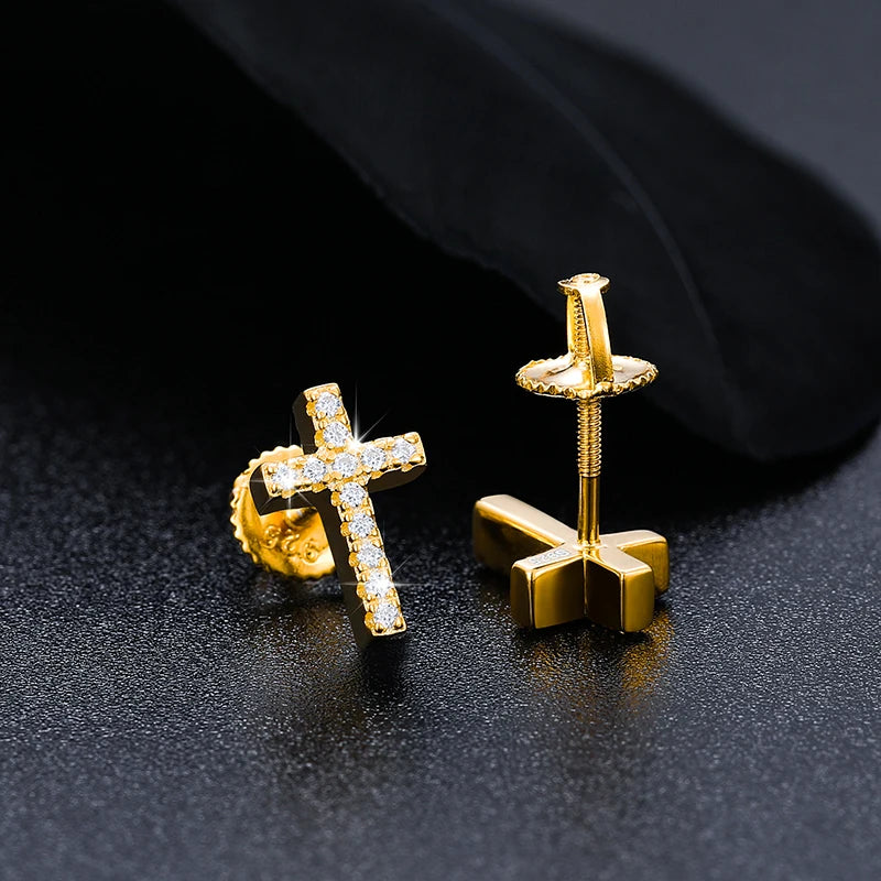 Moissanit-Kreuz-Ohrringe aus 925er Sterlingsilber