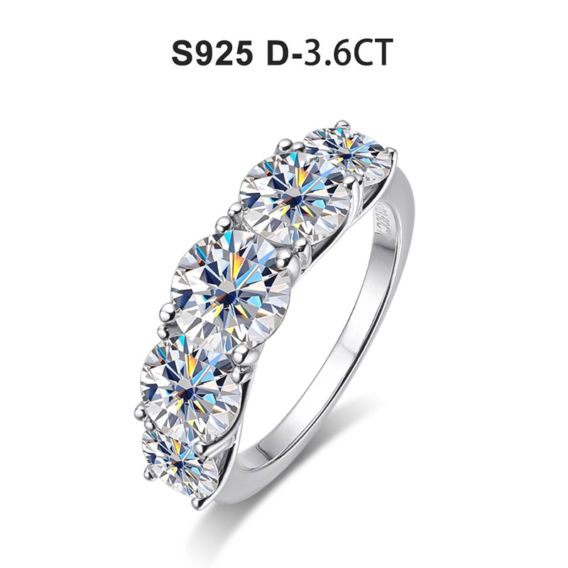 5 Steine ​​3,6 Karat Moissanit-Ring in 925 Sterlingsilber