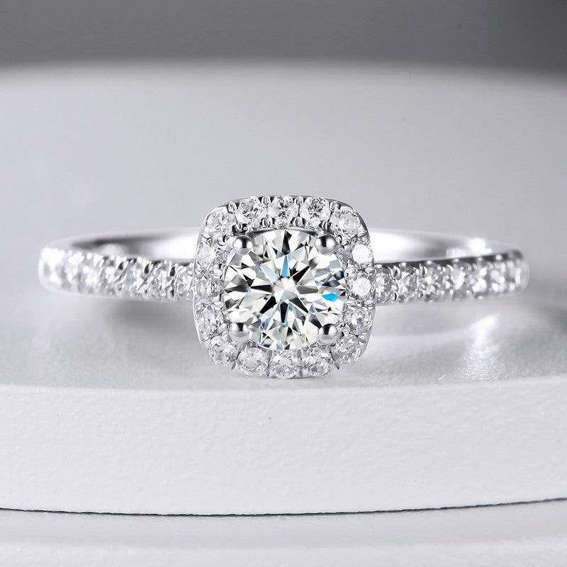 Anillo de compromiso con halo de moissanita de 1 CT, 2 CT y 3 CT, plata de ley 925.