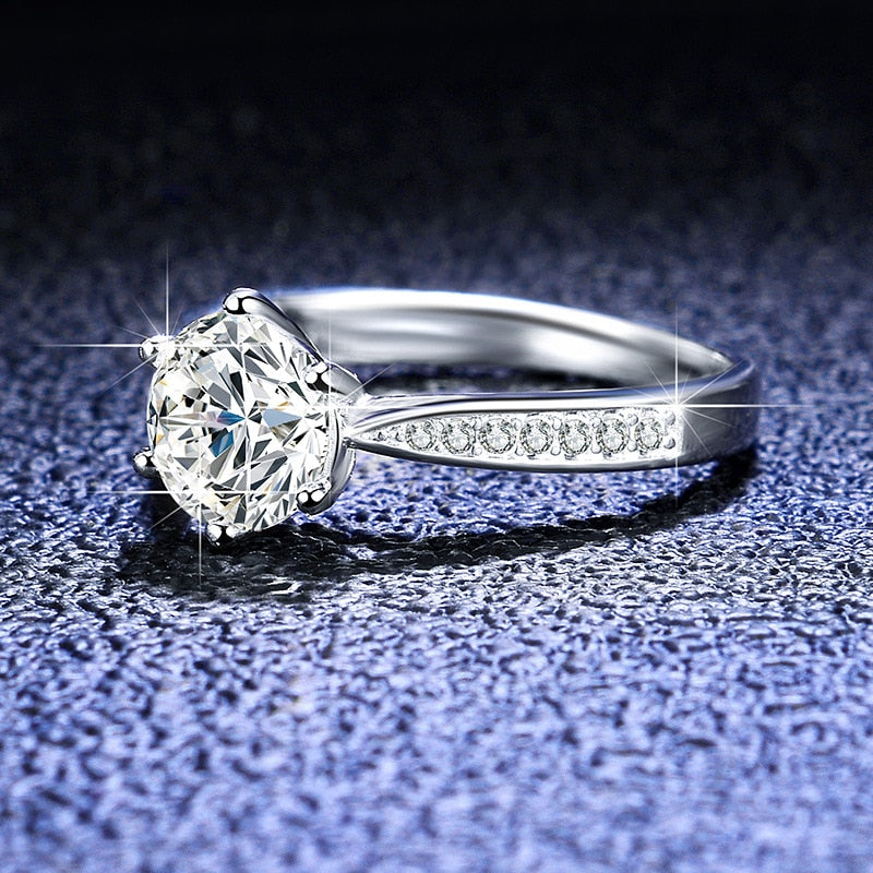 Anillo de bodas de moissanita real de 3 quilates, plata de ley 925.
