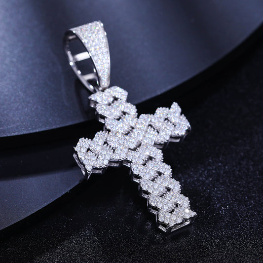 Moissanite Cuban Cross Pendant in 925 Sterling Silver.