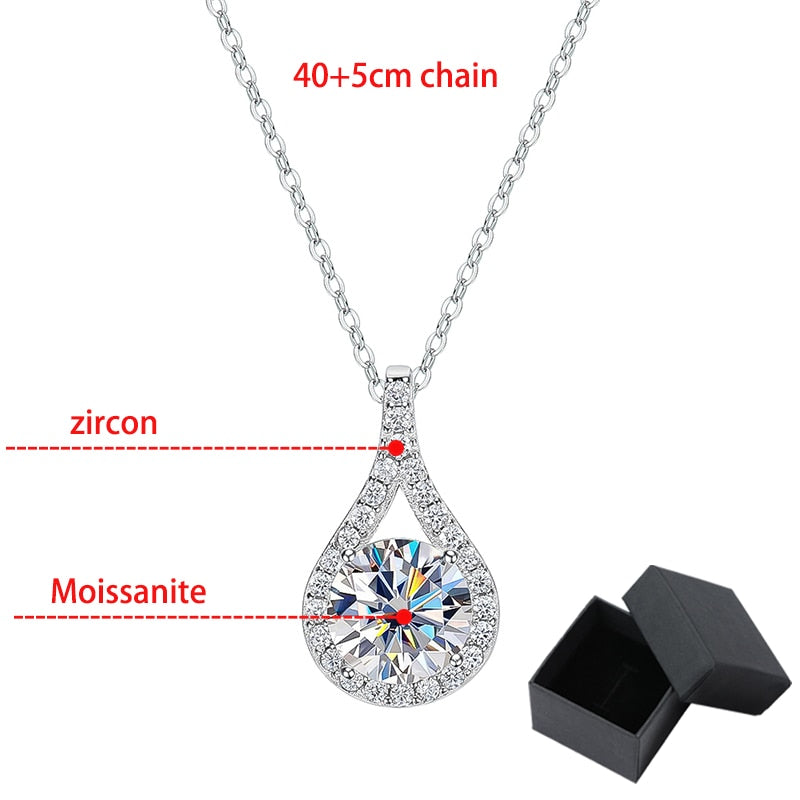 1ct//5ct Real Moissanite Water Drop Pendant in 925 Sterling Silver