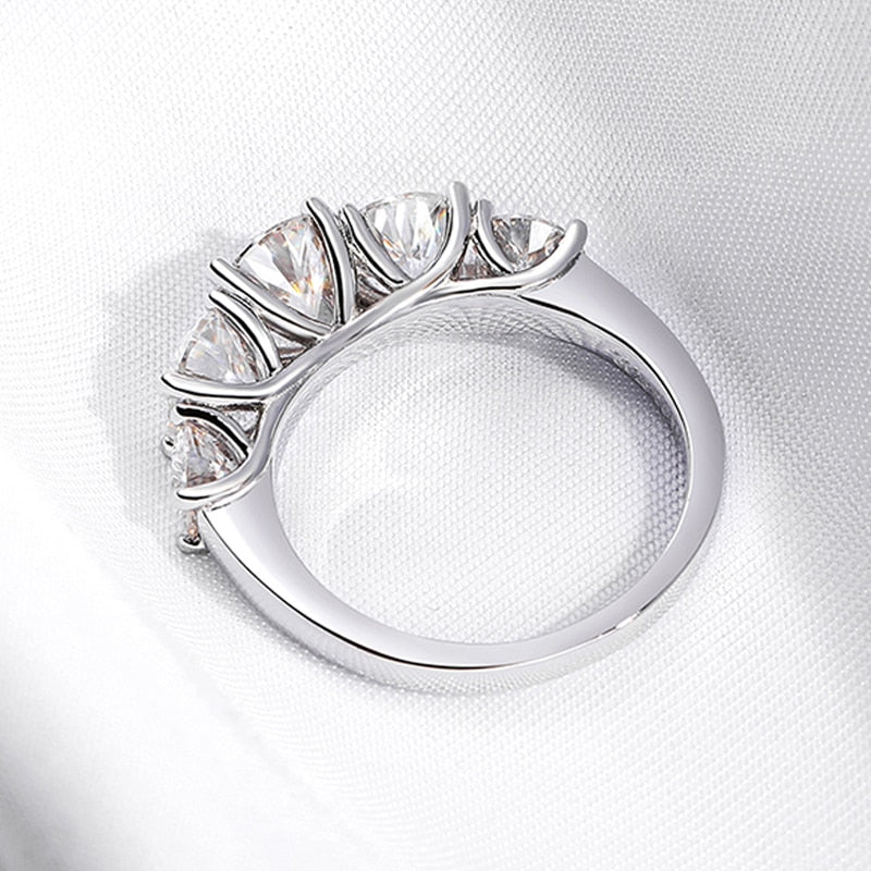 3.6CT Moissanite Ring 5 Stones in 925 Sterling Silver with 18k White Gold Plated