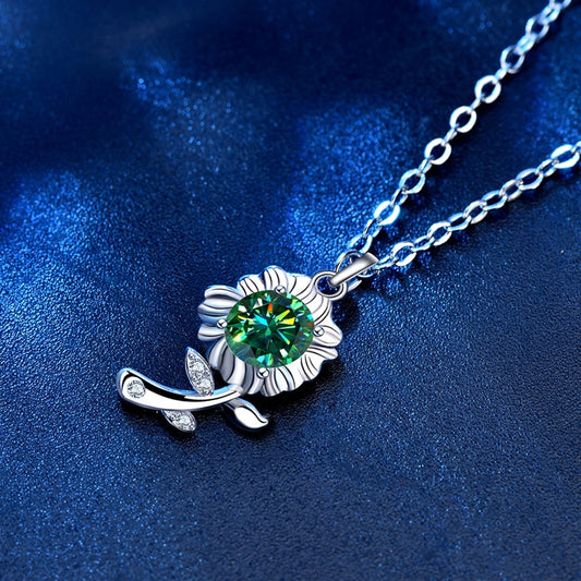 0.5ct Green Moissanite Flower Pendant in 925 Sterling Silver