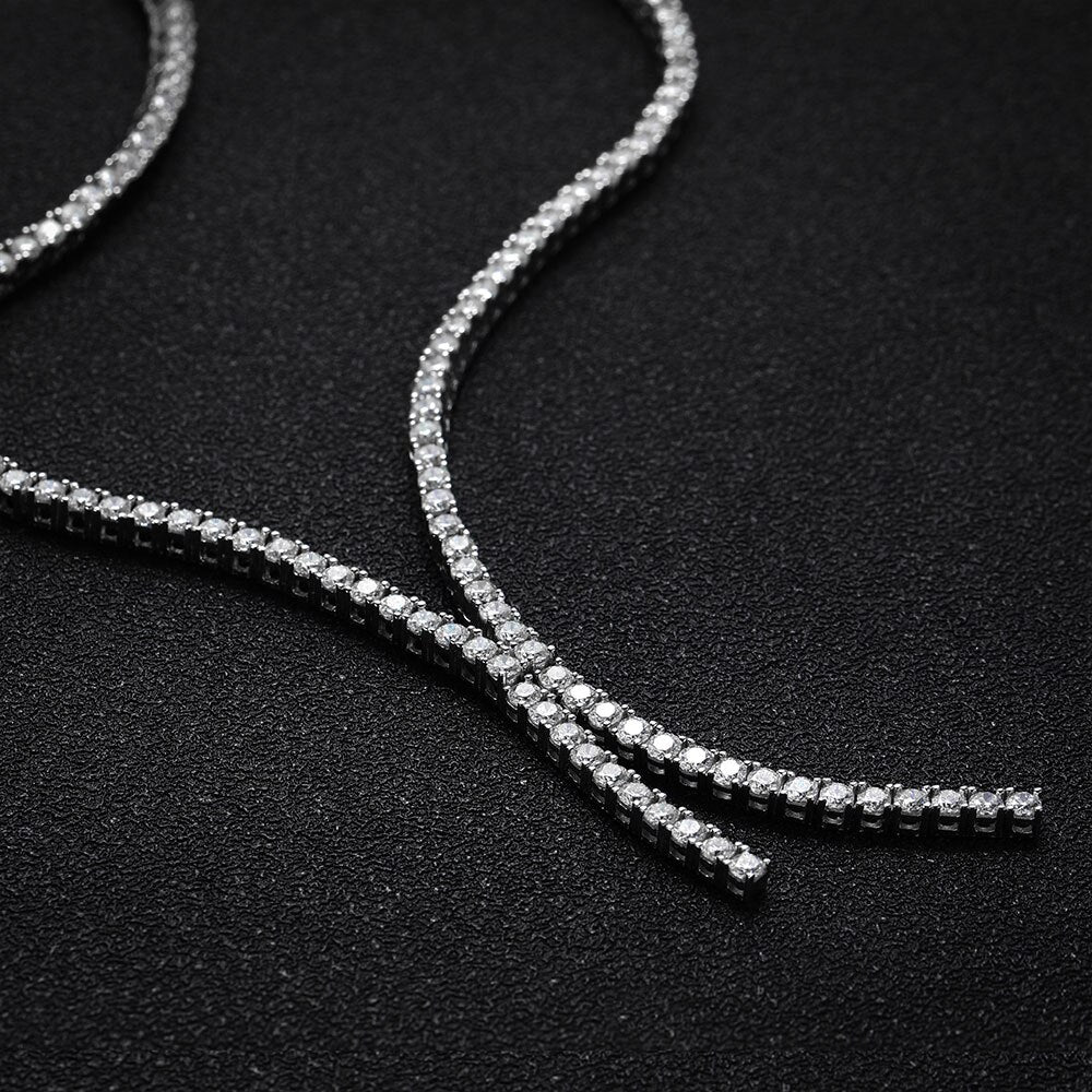 Moissanite Tennis Tie Necklace in 925 Sterling Sliver Plated 18k White Gold