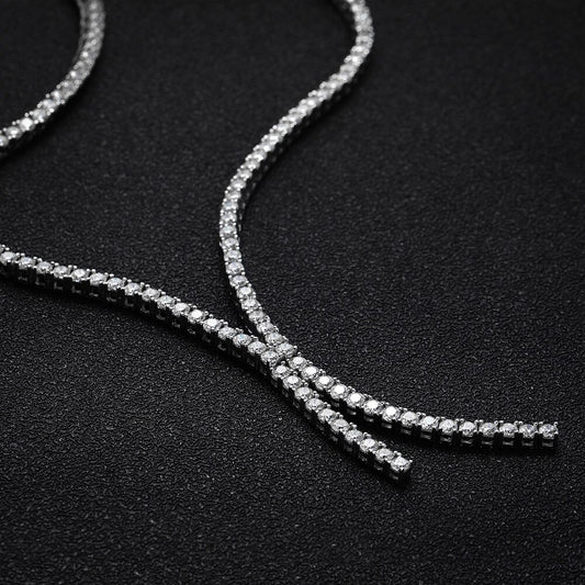 Moissanite Tennis Tie Necklace in 925 Sterling Sliver Plated 18k White Gold