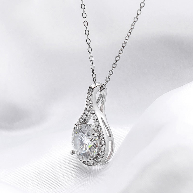 1ct//5ct Real Moissanite Water Drop Pendant in 925 Sterling Silver