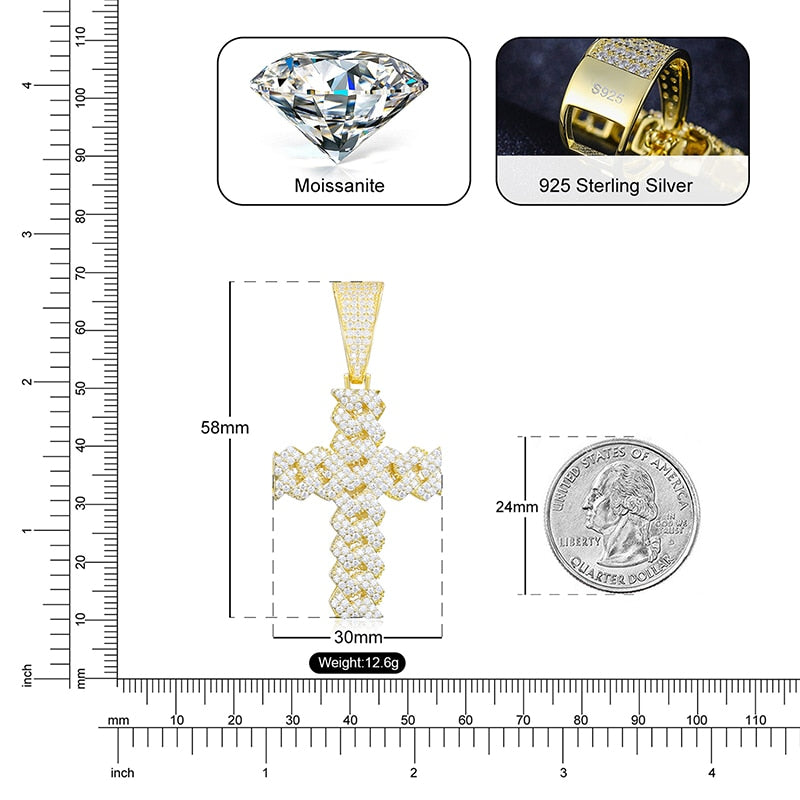 Moissanite Cuban Cross Pendant in 925 Sterling Silver.