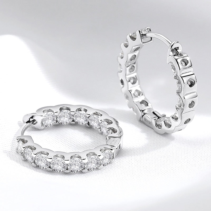 2.6CT Full Moissanite Hoop Earrings in 925 Sterling Silver with 18k White/Rose/Gold Plated.
