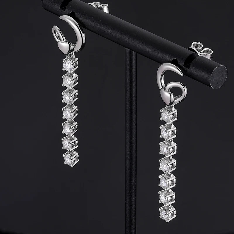 Lange Moissanit-Quastenohrringe aus 925er Sterlingsilber