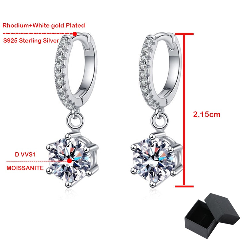 Pendientes colgantes de moissanita de 2 ct chapados en oro blanco, plata de ley 925.