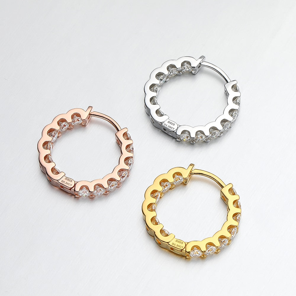 2.6CT Full Moissanite Hoop Earrings in 925 Sterling Silver with 18k White/Rose/Gold Plated.