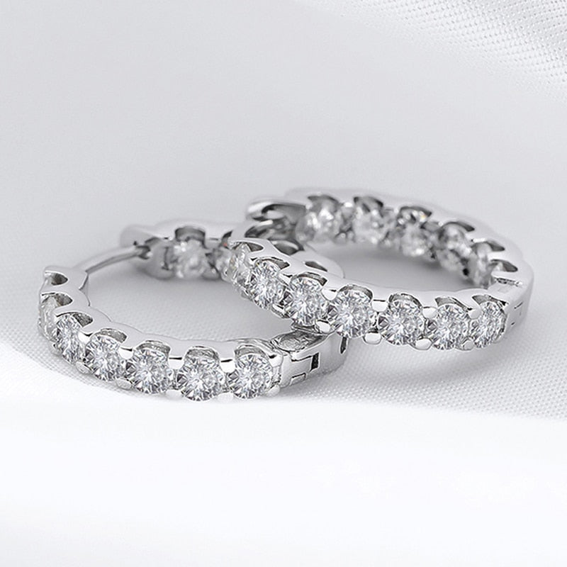 2.6CT Full Moissanite Hoop Earrings in 925 Sterling Silver with 18k White/Rose/Gold Plated.