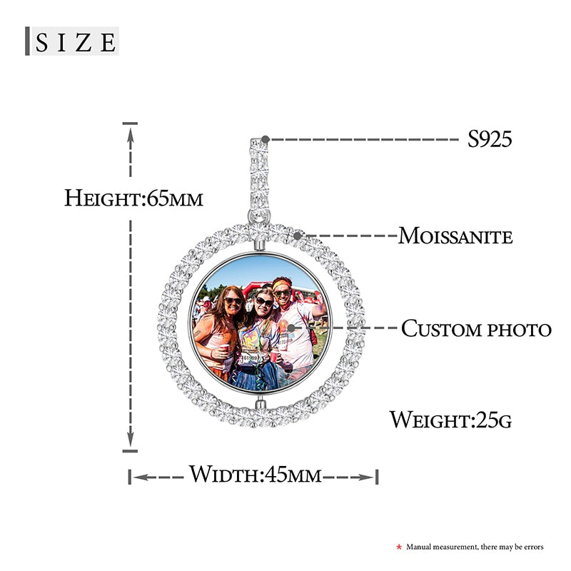 Runde Moissanit-Erinnerungsmedaillons mit individuellem Bild aus 925er Sterlingsilber