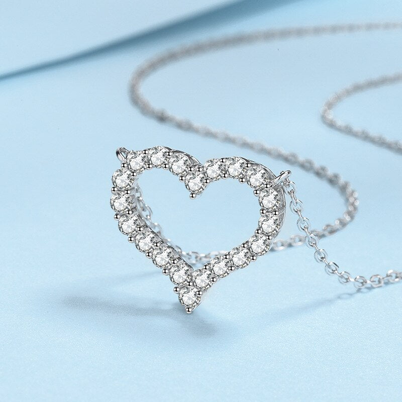 2CT Moissanite Heart Necklace in 925 Sterling Silver