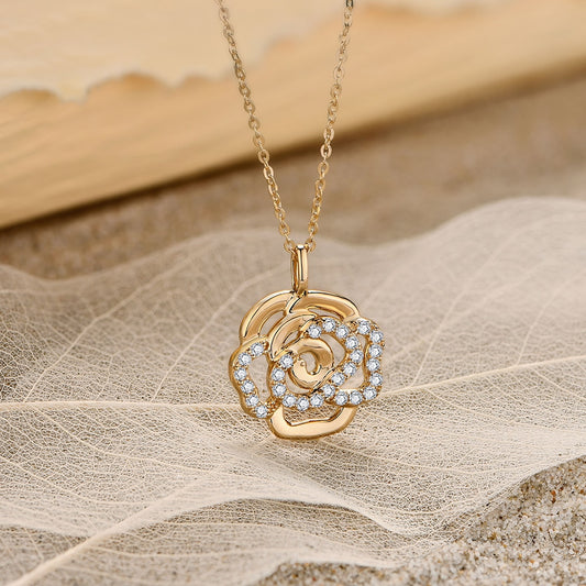 White/Rose or Yellow, Moissanite Flower Necklace in 925 Sterling Silver