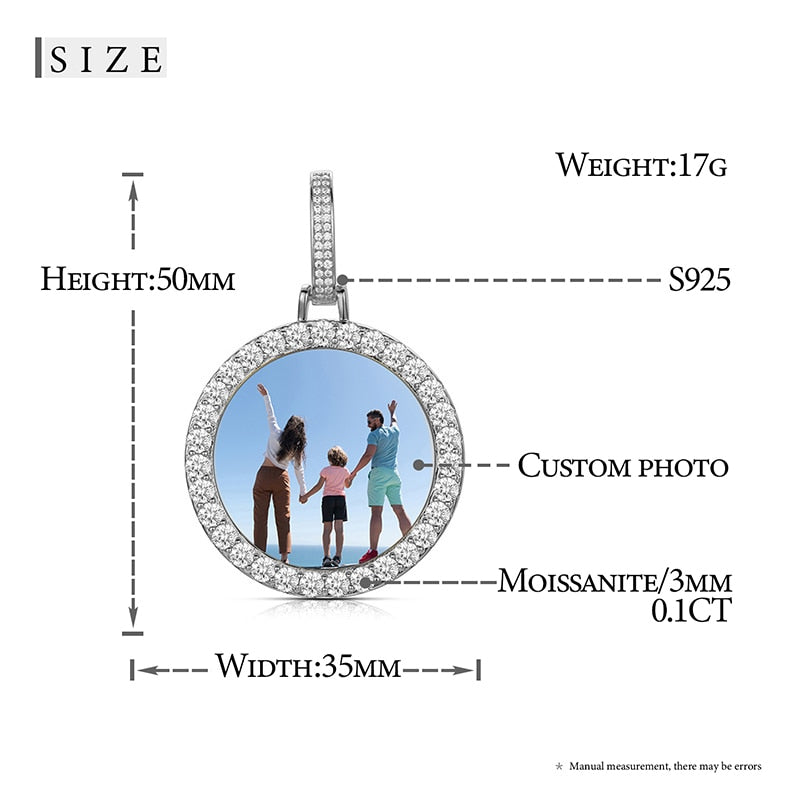 Runde Moissanit-Erinnerungsmedaillons mit individuellem Bild aus 925er Sterlingsilber