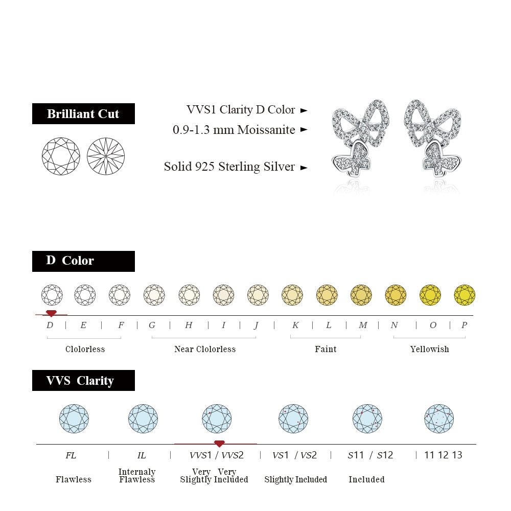 Moissanit Ohrringe Schmetterling in 925 Sterling Silber