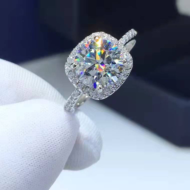 Anillo de compromiso con halo de moissanita de 1 CT, 2 CT y 3 CT, plata de ley 925.