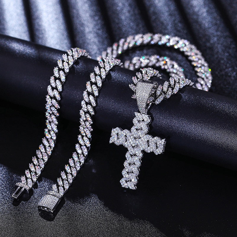 Moissanite Cuban Cross Pendant in 925 Sterling Silver.