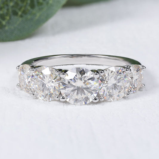3.6CT Moissanite Ring 5 Stones in 925 Sterling Silver with 18k White Gold Plated