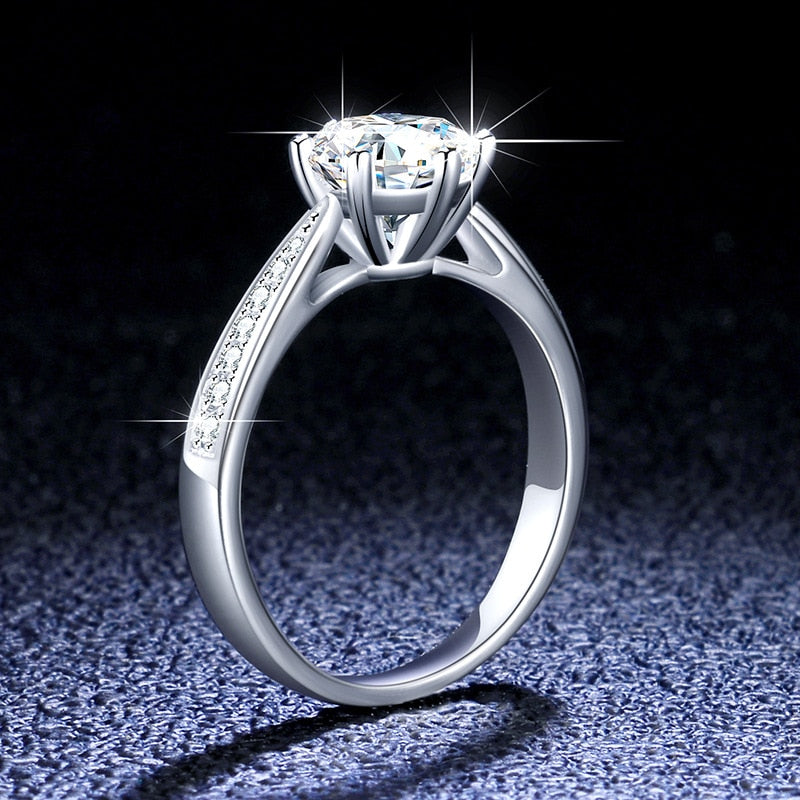 Anillo de bodas de moissanita real de 3 quilates, plata de ley 925.
