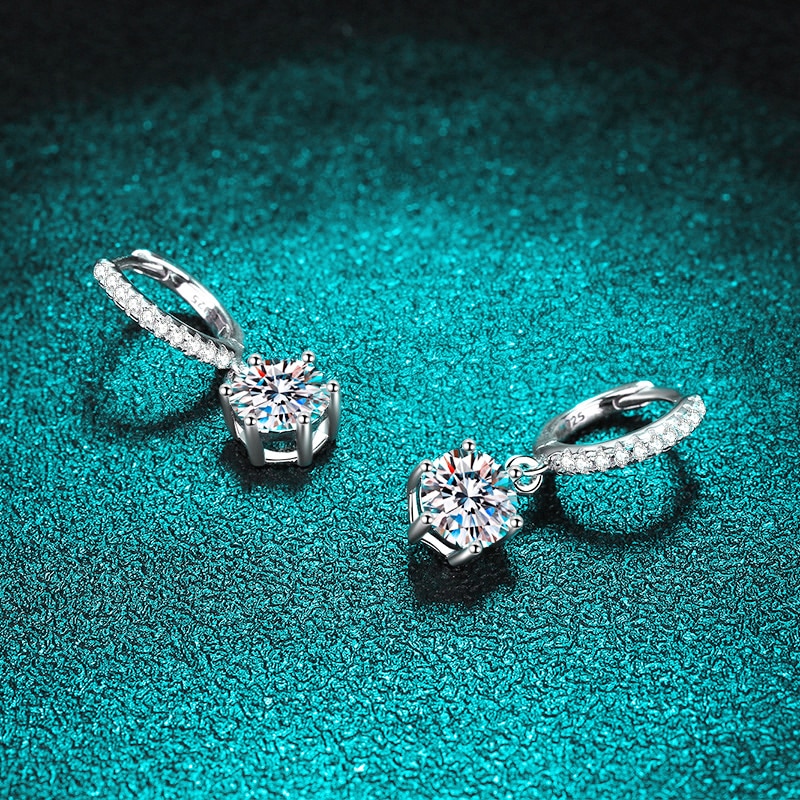Pendientes colgantes de moissanita de 2 ct chapados en oro blanco, plata de ley 925.
