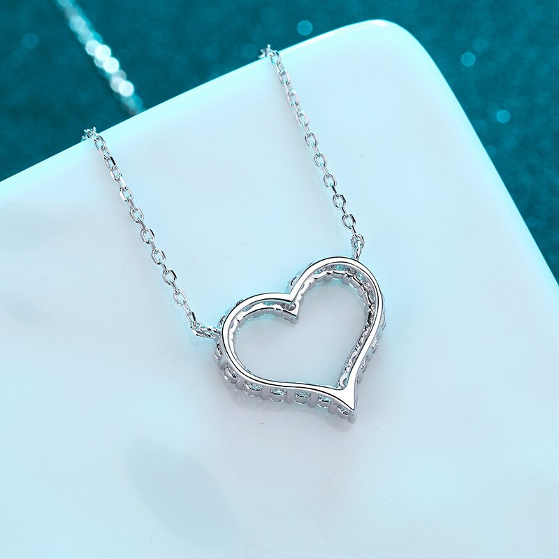 2CT Moissanite Heart Necklace in 925 Sterling Silver