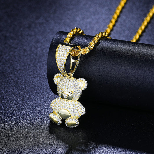 Moissanite Bear Pendant in 925 Sterling Silver.