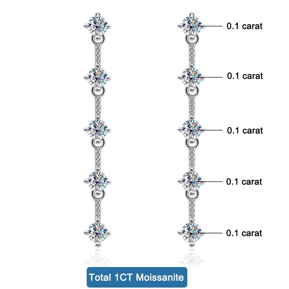 Pendientes largos con borlas de moissanita en plata de ley 925.