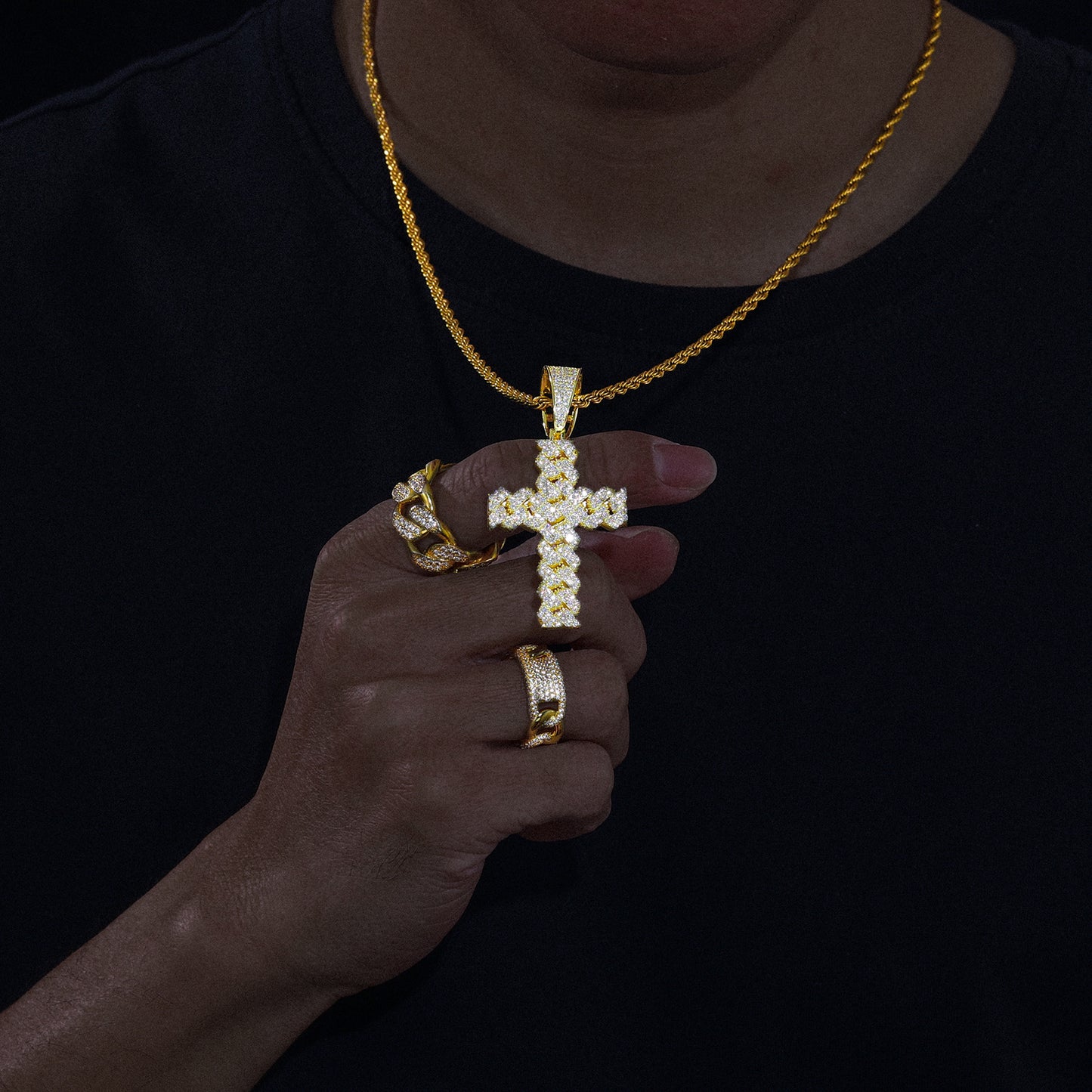 Moissanite Cuban Cross Pendant in 925 Sterling Silver.