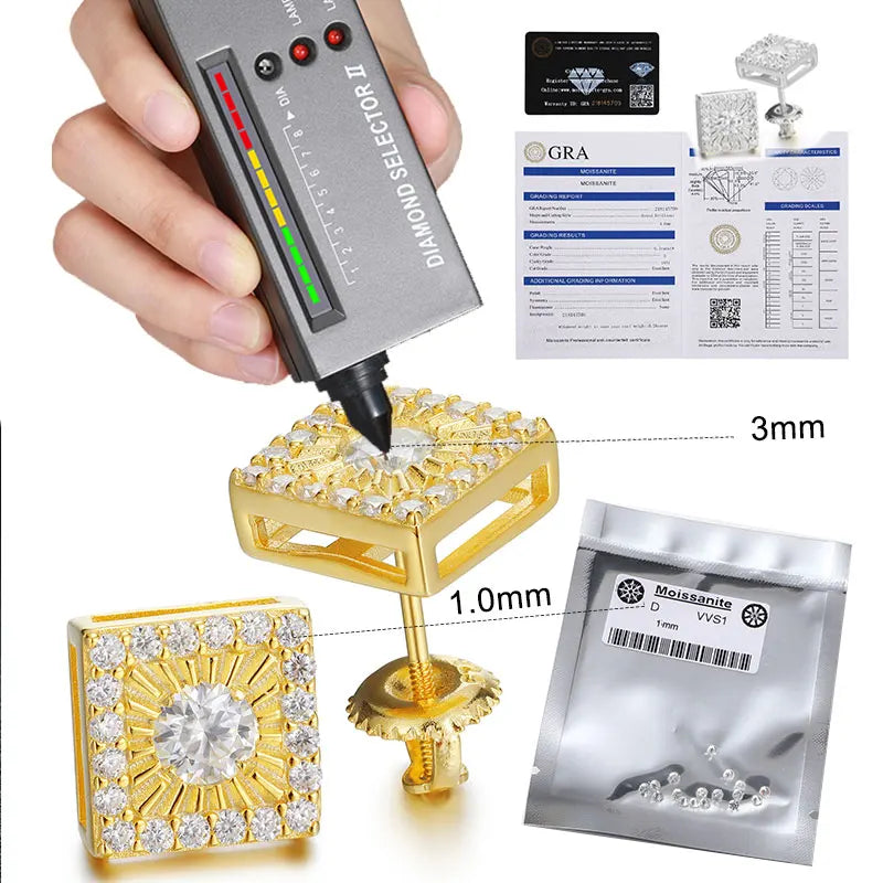 Moissanit-Würfelohrringe aus 925er Sterlingsilber und vergoldet