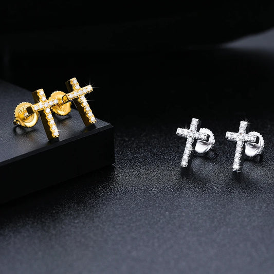Moissanit-Kreuz-Ohrringe aus 925er Sterlingsilber