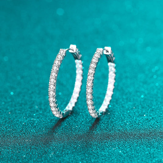 2.88CT White or Black Moissanite Hoop Earrings in 925 Sterling Silver