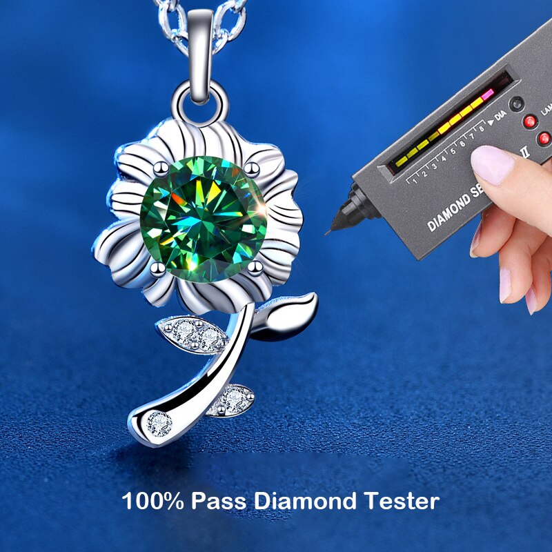 0.5ct Green Moissanite Flower Pendant in 925 Sterling Silver