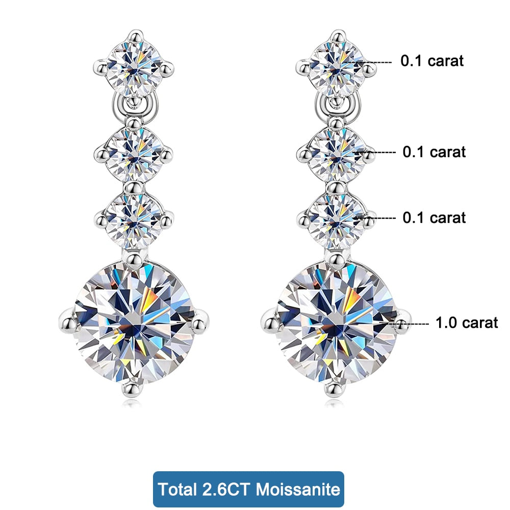 Pendientes largos con borlas de moissanita en plata de ley 925.