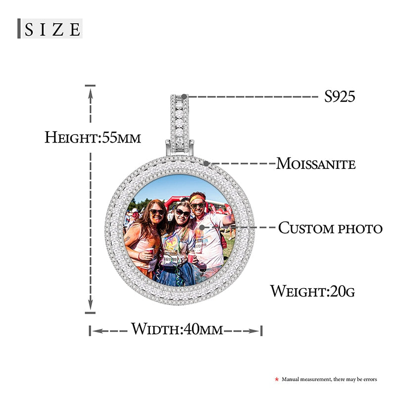 Runde Moissanit-Erinnerungsmedaillons mit individuellem Bild aus 925er Sterlingsilber