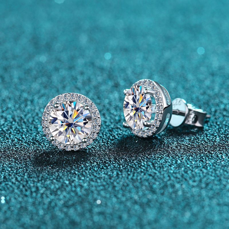 Pendientes de moissanita de 1 quilate en plata de ley 925 bañados en oro blanco de 18 k