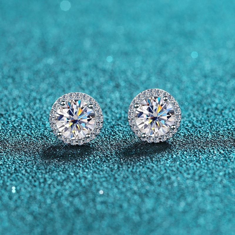 Pendientes de moissanita de 1 quilate en plata de ley 925 bañados en oro blanco de 18 k