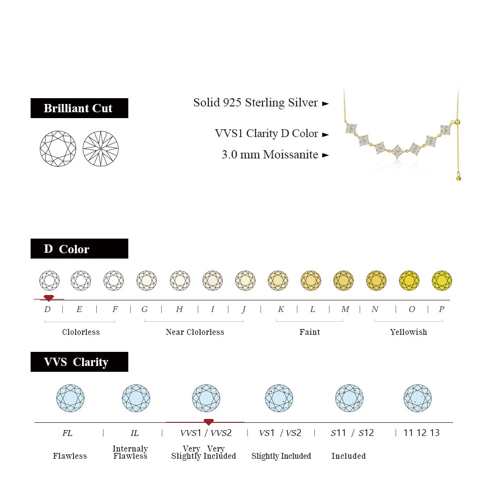 White/Rose or Yellow, Moissanite Necklace in 925 Sterling Silver