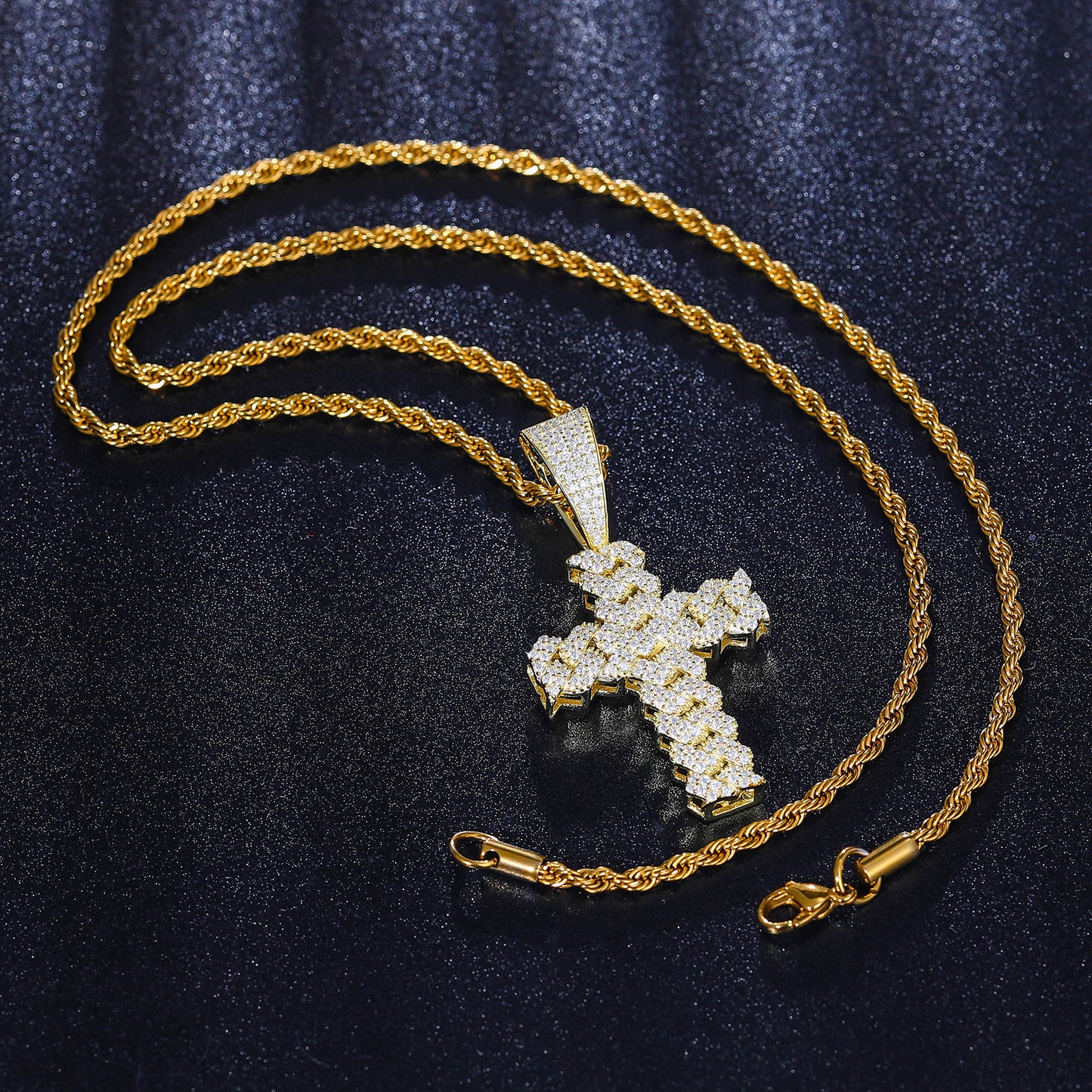 Moissanite Cuban Cross Pendant in 925 Sterling Silver.