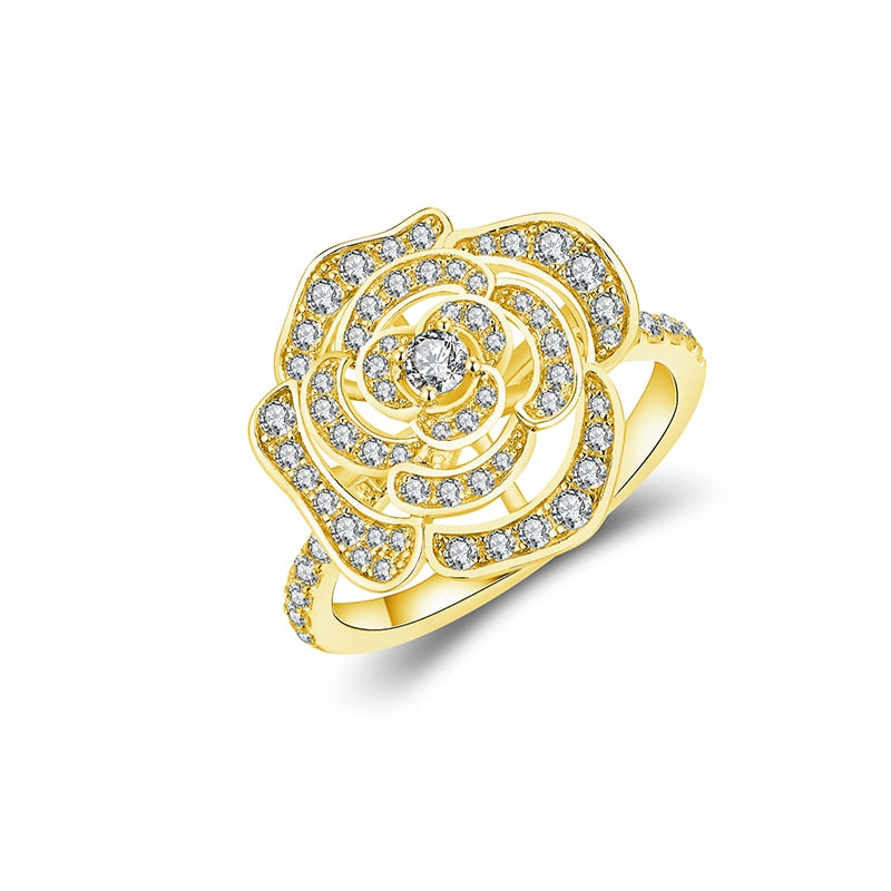1.5CT Moissanite Rose Flower Ring in 925 Sterling Silver with White/Rose or Yellow Gold plated