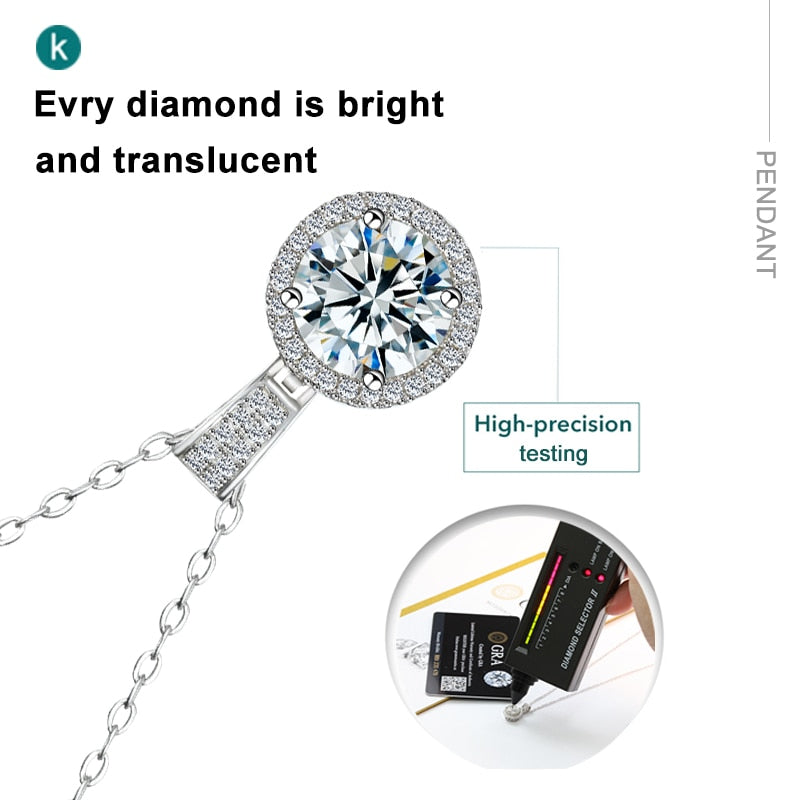 Moissanite Stone Pendant 925 Sterling Silver With GRA Certificate