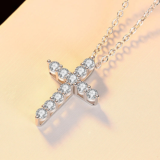 3mm Round Cut Moissanite Cross Pendants with 925 Sterling Silver Chain